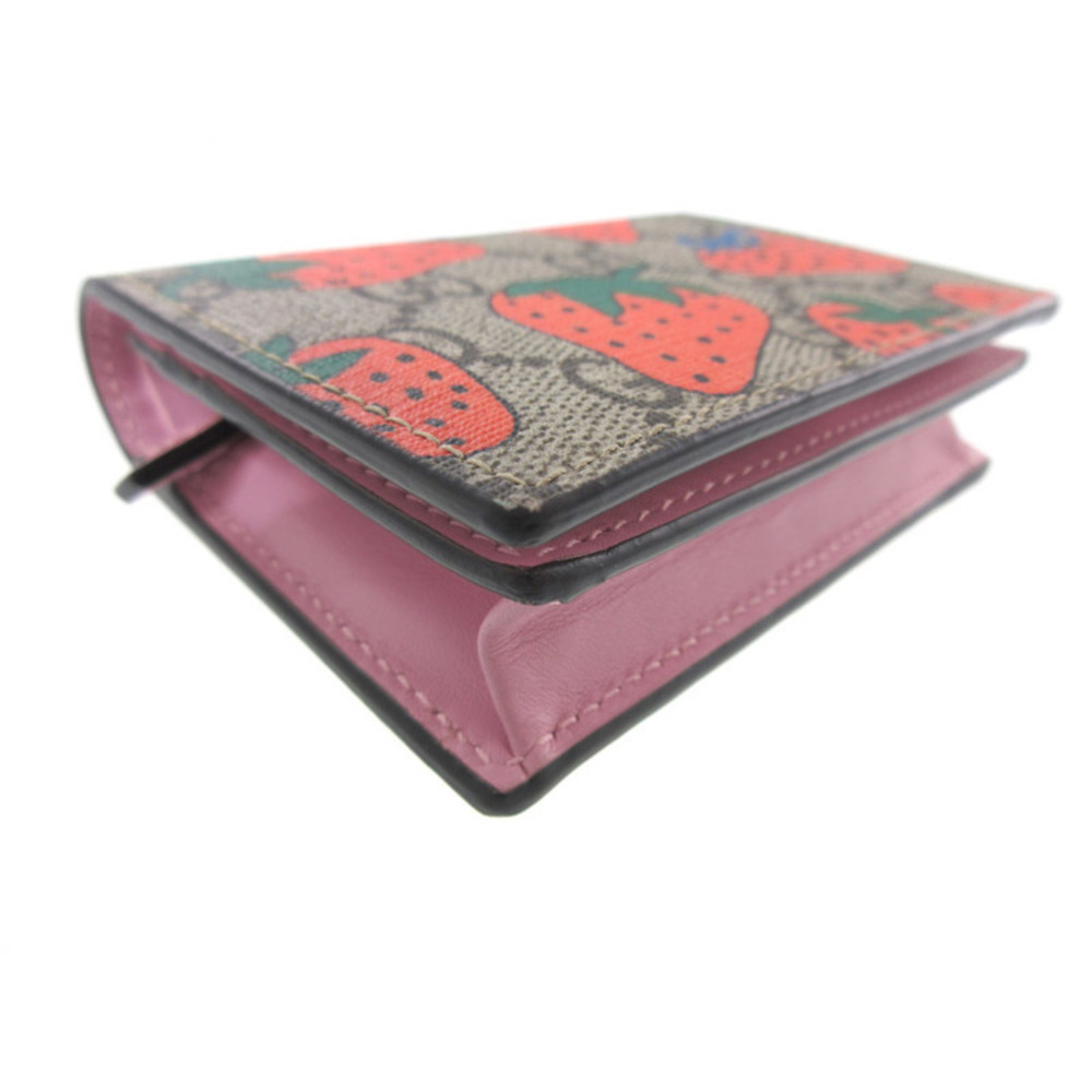 Gucci GG Green Orange Leather Wallet Bifold Strawberry Pink Supreme Ebony Beige - Picture 3 of 6